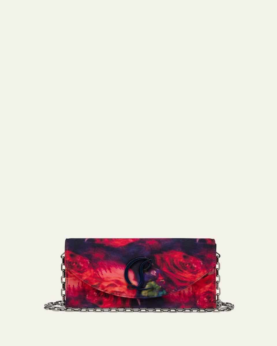 Loubi54 Rose-Print Satin Clutch Bag